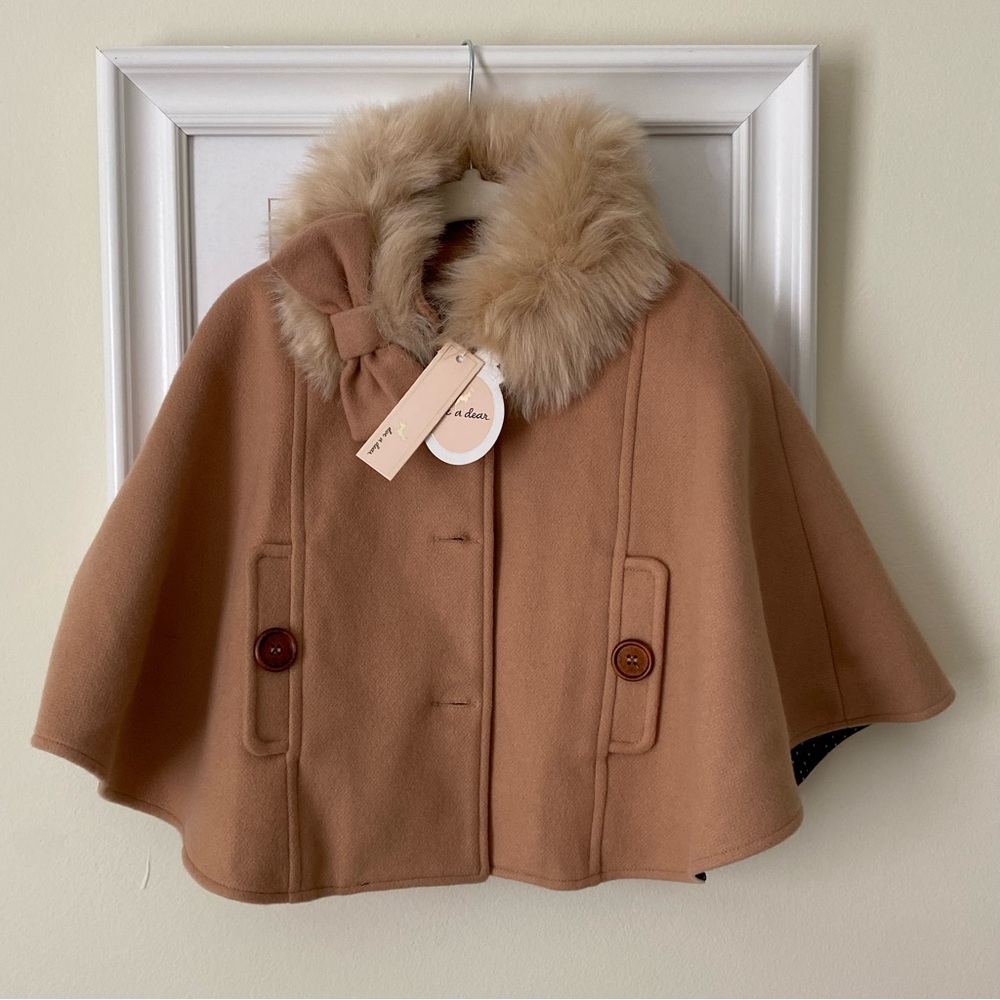 Faux Fur Collar Wooly Cape - Doe a Dear - NWT
